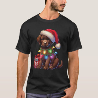 Haustier Chocolate Labrador Hund Weihnachtsmannmüt T-Shirt