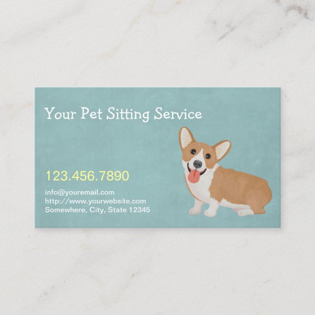 Haustier, das den niedlichen Corgi elegant sitzt Visitenkarte (Vorderseite)