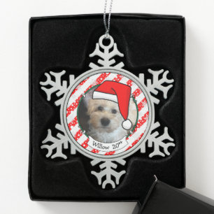 Haustier Foto Erste Weihnachtsmannmütze Weihnachte Schneeflocken Zinn-Ornament