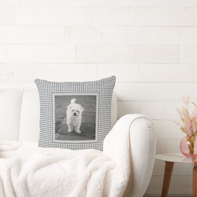 Haustier FOTO Gingham NAME Dog Decke Schwarz-weiß Kissen (Liege)