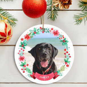 Haustier Hund 2 Foto Weihnachtskranz Keramik Ornament