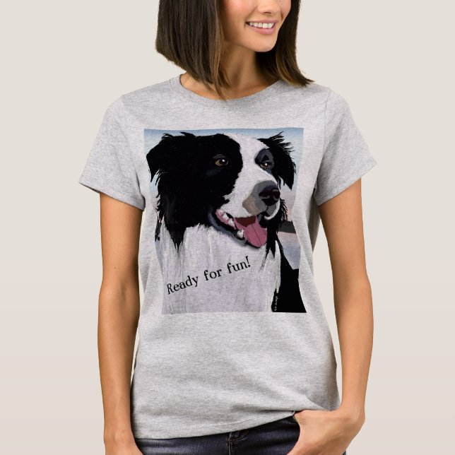 Haustier Hund Border Collie Portrait T-Shirt (Vorderseite)