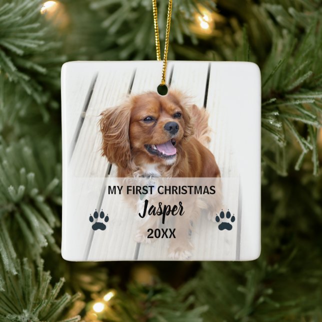 Haustier Hund Erstes Weihnachtsfest Fotos Tree Orn Keramikornament (Baum)