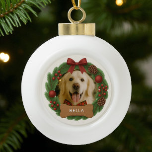 Haustier Hund Foto Einfache Weihnachtsfeier Keramik Kugel-Ornament
