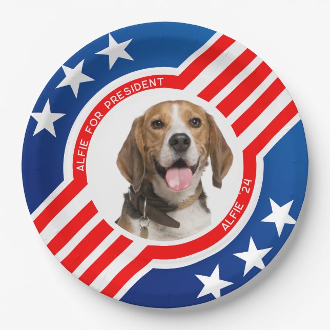 Haustier Hund für Präsident Foto USA Wahlen 2024 Pappteller (Vorderseite)