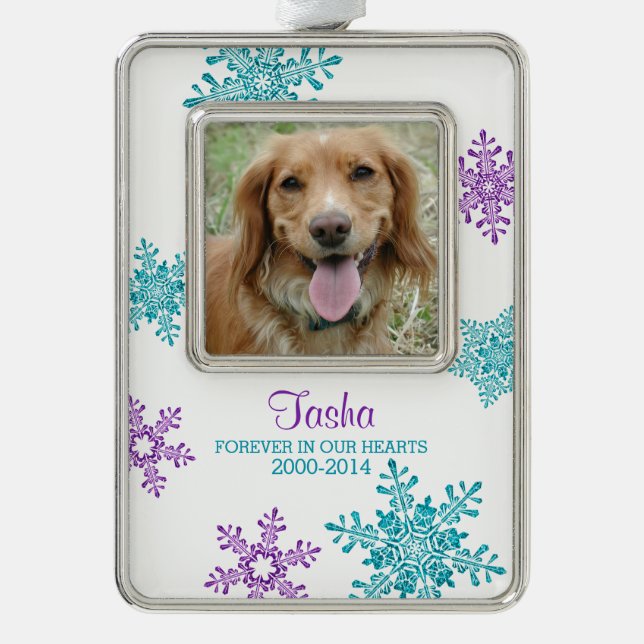 Haustier-Hund-Gedächtnis Foto Weihnachten Aquamari Rahmen-Ornament Silber (Vorderseite)