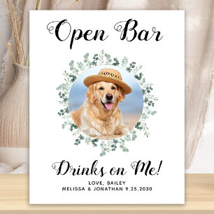 Haustier Hund Hochzeit Open Bar Custom Foto Drinks Poster