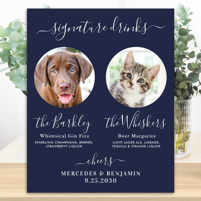 Haustier Hund Hochzeit Signature Drinks Foto Navy  Poster (Von Creator hochgeladen)
