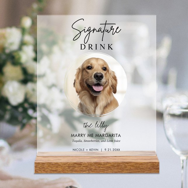 Haustier Hund Hochzeit Unterschrift Drinks Cocktai Acrylschild (Von Creator hochgeladen)