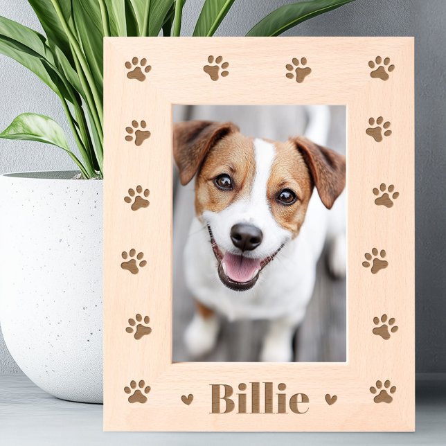 Haustier Hund Katzenherzen drucken Pfoten Geätzte Rahmen (Pet dog cat name hearts paw prints etched frames)
