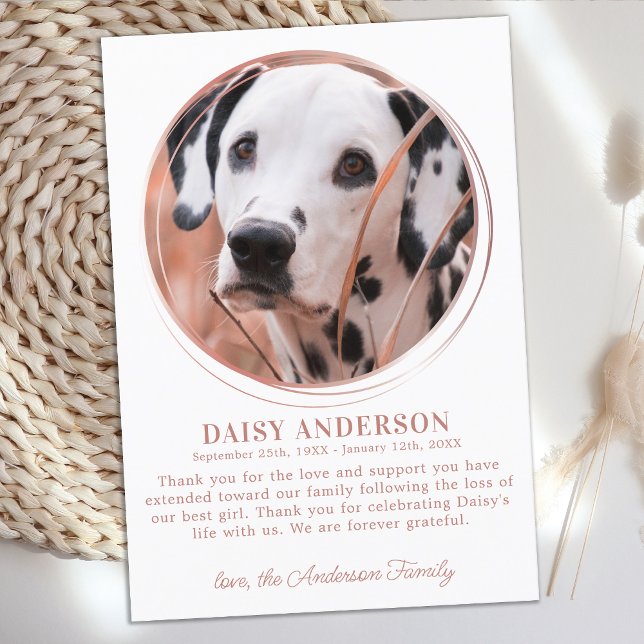 Haustier-Hund-Memorial Custom Foto Rose Gold Beile Dankeskarte (Von Creator hochgeladen)