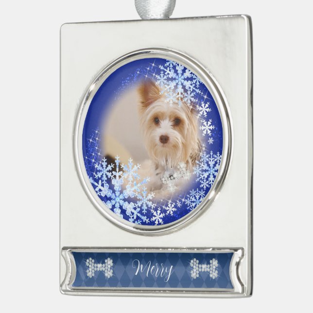 Haustier Hund Weihnachten Blauer Ornament (Links)