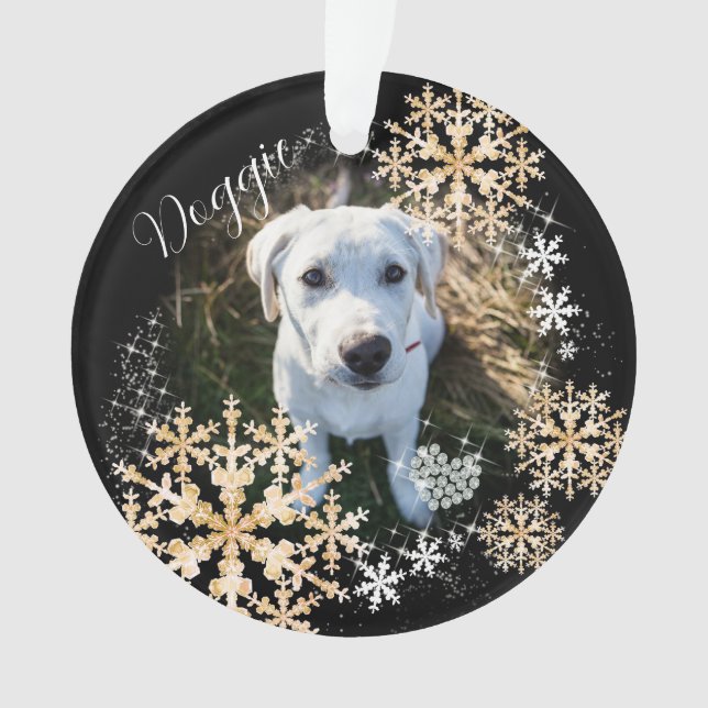 Haustier Hund Weihnachten Gold Schwarze Ornament (Vorderseite)