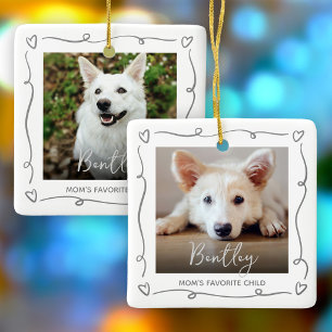 Haustier-Mama 2 Foto Grau Doodles Herzen Lieblings Keramikornament