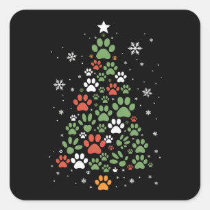 Haustier Pfote Weihnachtsbaum Katzen Hunde Liebhab Quadratischer Aufkleber
