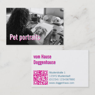 Haustier-Porträt-Service QR-Code pink blau Visitenkarte