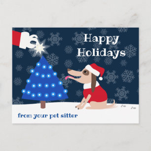 Haustier Sitter Hund mit Weihnachtsbaum und Weihna Postkarte