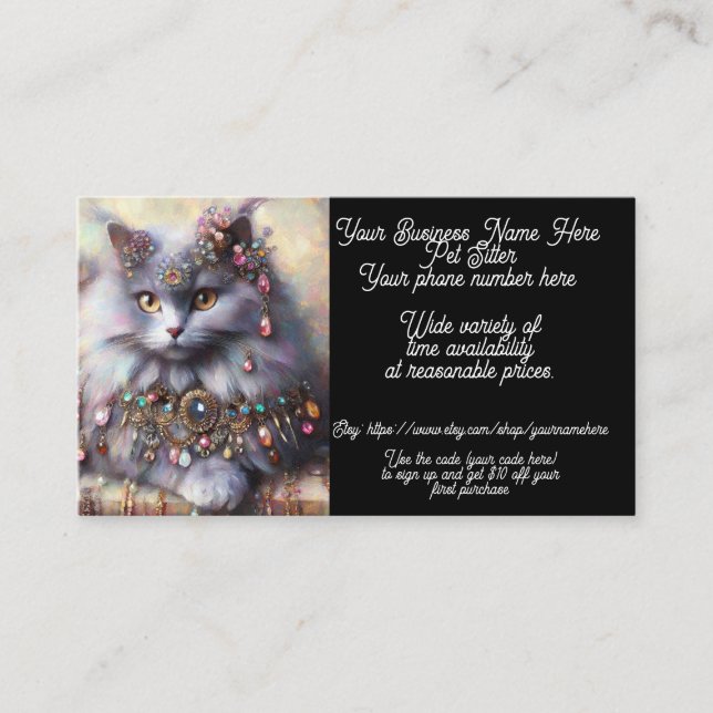 Haustier Sitter Whimsical Gray Kitty Cat Schmuck Visitenkarte (Vorderseite)