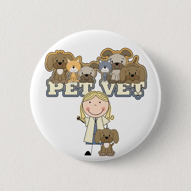 Haustier-Tierarzt-blonde weibliche T-Shirts und Button (Vorderseite)