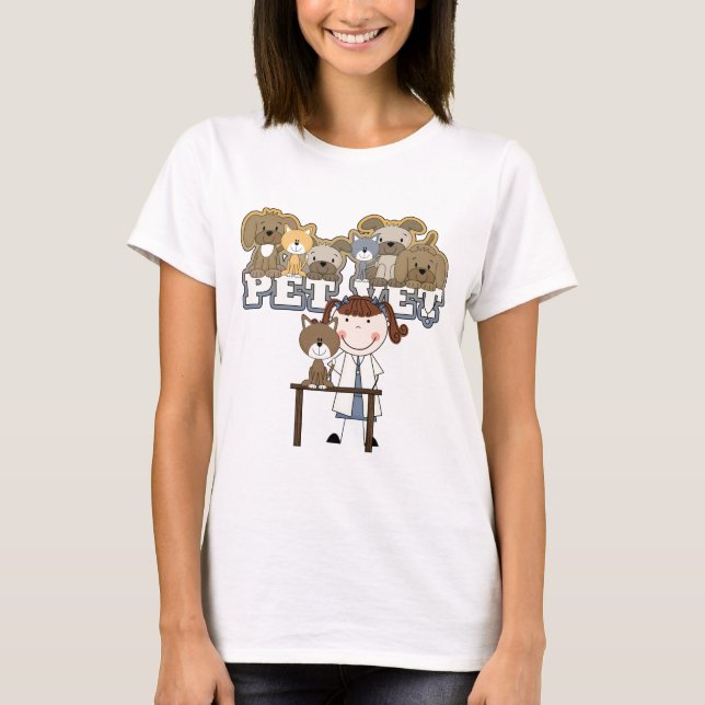 Haustier-Tierarzt-brünette weibliche T-Shirts und (Vorderseite)