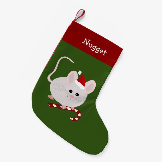 Haustier Weiße Weihnachtsmannmütze Maus Weihnachte Kleiner Weihnachtsstrumpf (Vorderansicht (hängend))