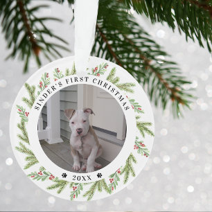 Haustier Welpe Hund erstes Weihnachten 2 Fotos Grü Ornament