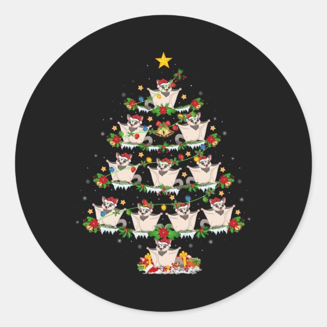 Haustier Xmas Lights Santa Sugar Glider Christma Runder Aufkleber (Vorderseite)