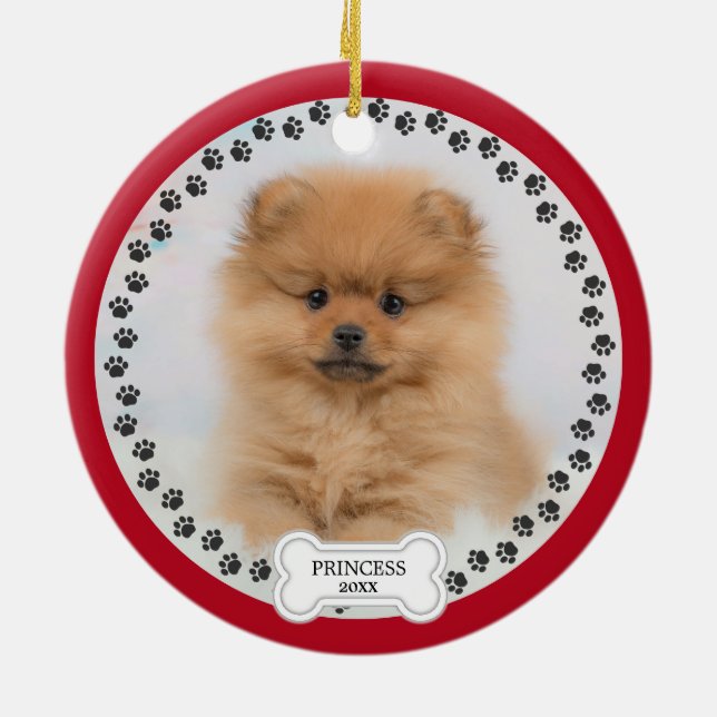 Haustier Zwei Foto Weihnachten Rot Personalisiert Keramik Ornament (Hinten)