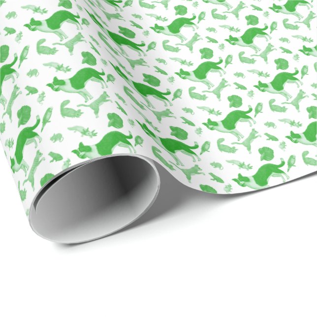 Haustiere auf der Parade (Grün) Geschenkpapier (Rolleneckpunkt)