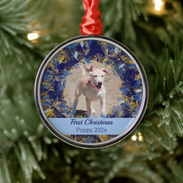 Haustiere Erste Weihnachtsblauer Kranz Ornament Aus Metall (Baum)