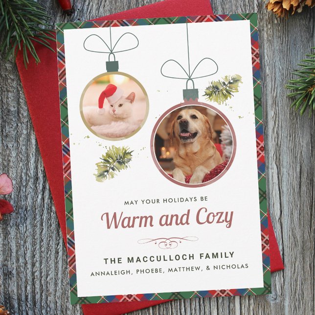 Haustiere Fotos Kariert Tartan Weihnachten (Pet Photos Plaid Tartan Christmas Holiday Card)