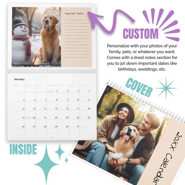 Haustiere für Fotos, nach Kundenwunsch, mit gestri Kalender (Customized Photos Family Pets With Lined Notes Calendar)