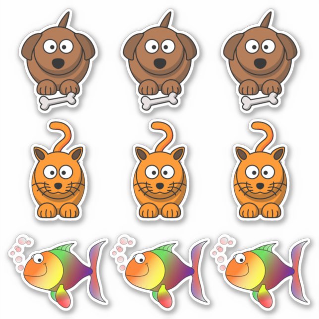 Haustiere Hund, Katze, Goldfish Cartoon Aufkleber (Vorderseite)