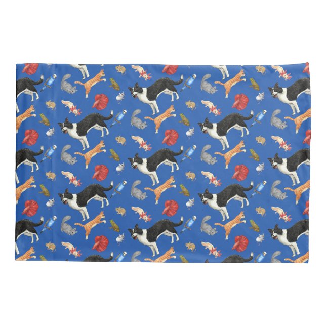 Haustiere im Parade Pillow Case (auf blau) Kissenbezug (Rückseite)
