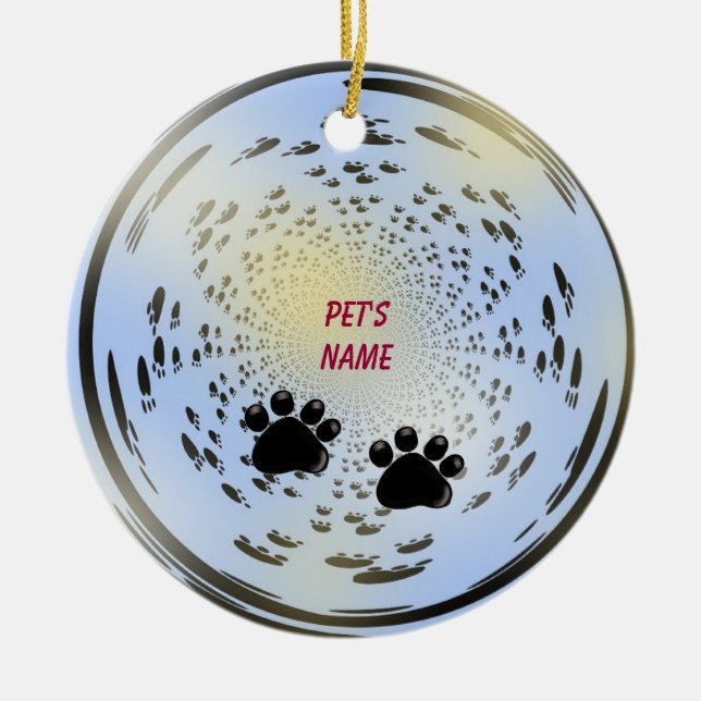 Haustiere Name Paw Print Ornament (Vorne)