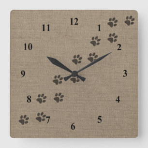 Haustiere Pawprints auf Leinwand-Effekt-Entwurf Quadratische Wanduhr