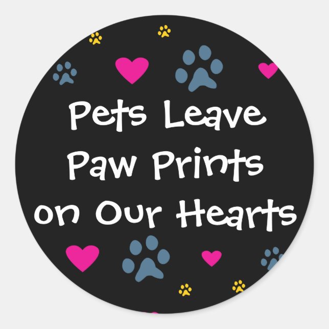 Haustiere Verließ Paw Prints auf unseren Herzen Runder Aufkleber (Vorderseite)