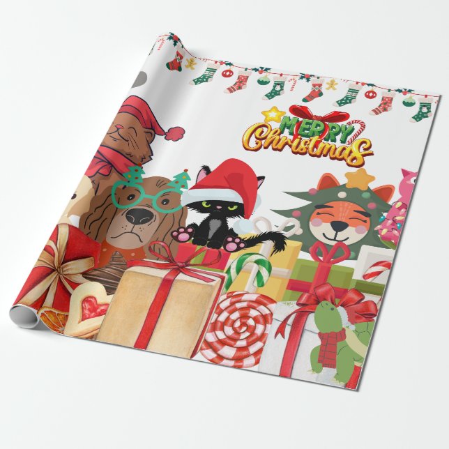 Haustiere zu Weihnachten Geschenkpapier (Ungerollt)