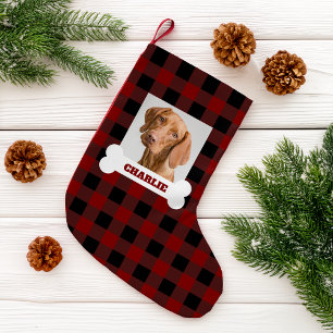 Haustierfoto und Hundeknochen mit Namen auf Büffel Kleiner Weihnachtsstrumpf