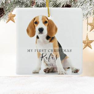 Haustierfotos Moderne Schrift Erstes Weihnachten Keramikornament