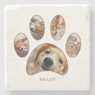 Haustierliebhaber Goldener Pfotenabdruck Name Foto Steinuntersetzer