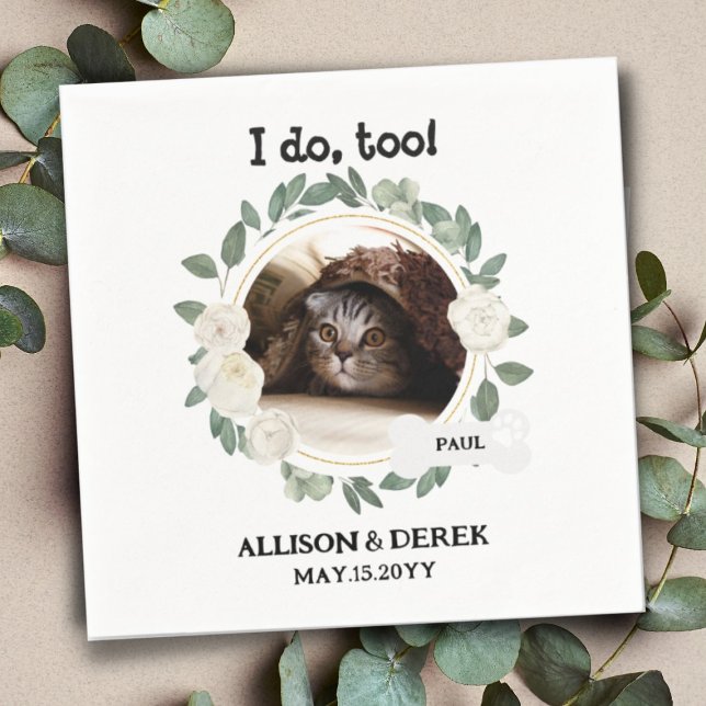 Haustiername Katze Custom Foto Wreath Wedding Serviette (Von Creator hochgeladen)