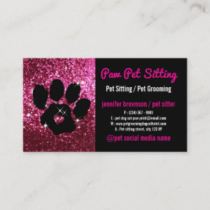 Haustiersitter Grooming Glitter Rosa Schwarz Hund  Visitenkarte