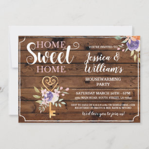 Hauswärmung Zuhause Sweet Zuhause Key Blume Holz Einladung