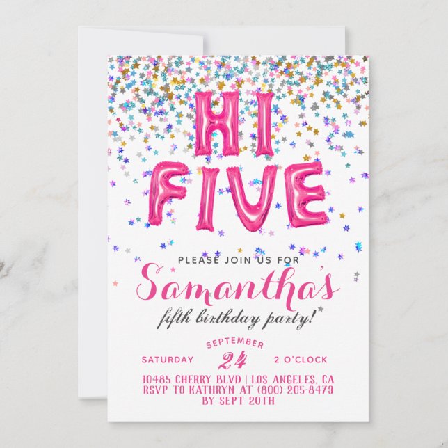 Haut 5 5e anniversaire Confetti Invitation (Devant)