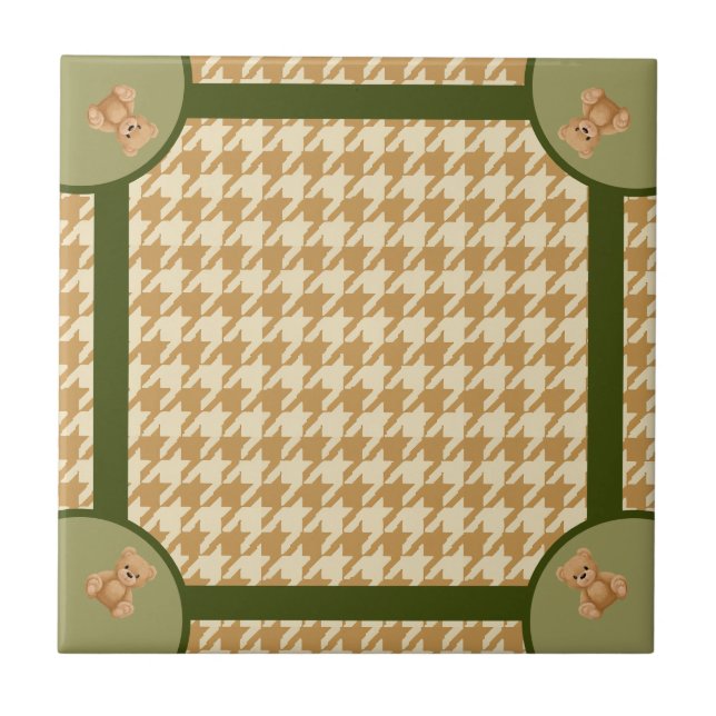 Haut Houndstooth mit Teddybär, Fliese (Vorderseite)