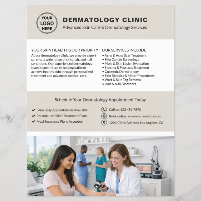 Hautarzt Logo QR Neutral Beige Flyer (Vorne)
