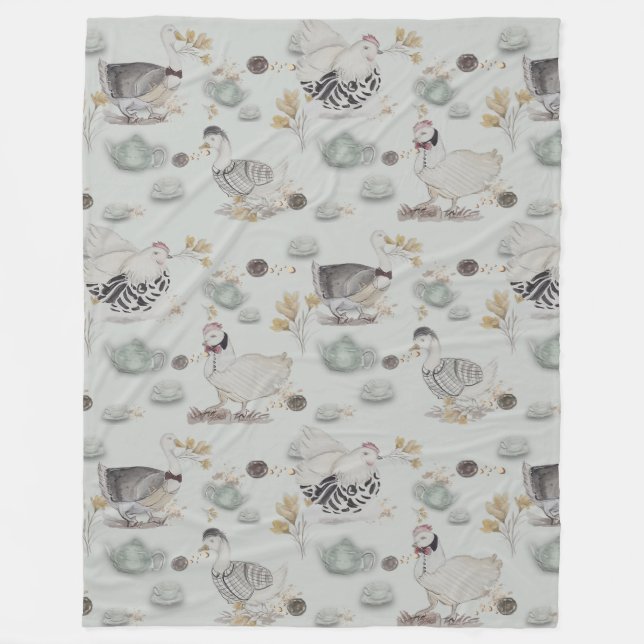 Haute Couture Ducks & Chicken Baby Fleecedecke (Vorderseite)