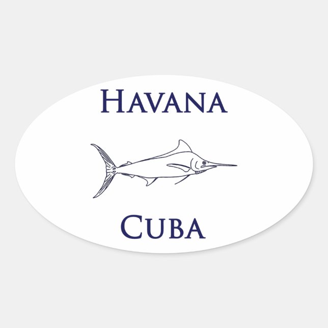 Havana Cuba Blue Marlin Ovaler Aufkleber (Vorderseite)