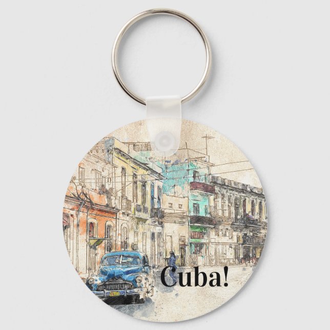 havana Cuba Illustration Schlüsselanhänger (Vorderseite)